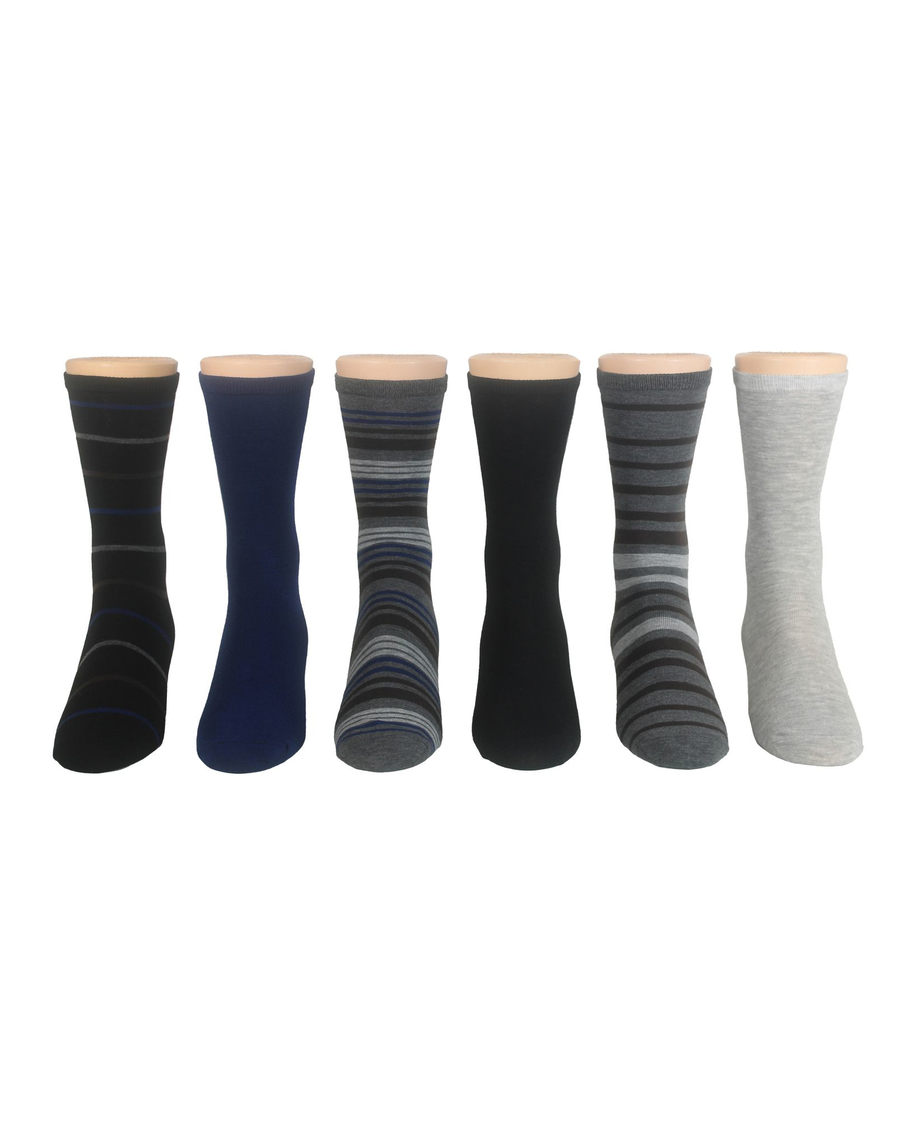 (image for) Chic Flat Knit Crew Socks with Embroidery, 6 Pack